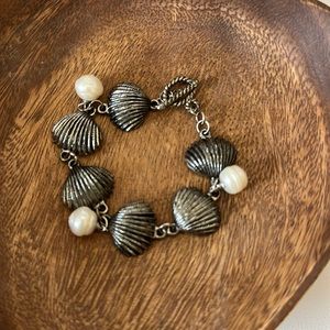 Antique silver and pearl seashell bracelet